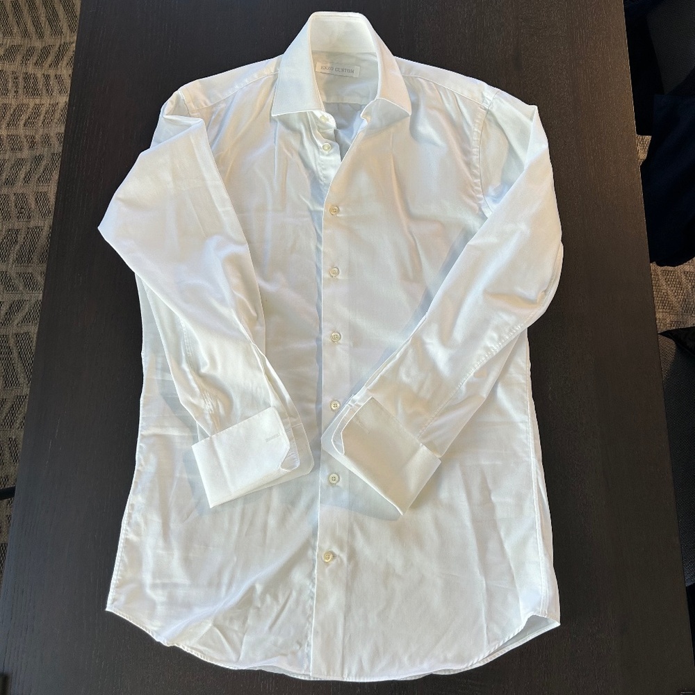 Enzo Custom French Cuff White Shirt - Very Good Condition, Small Mark (Shown)